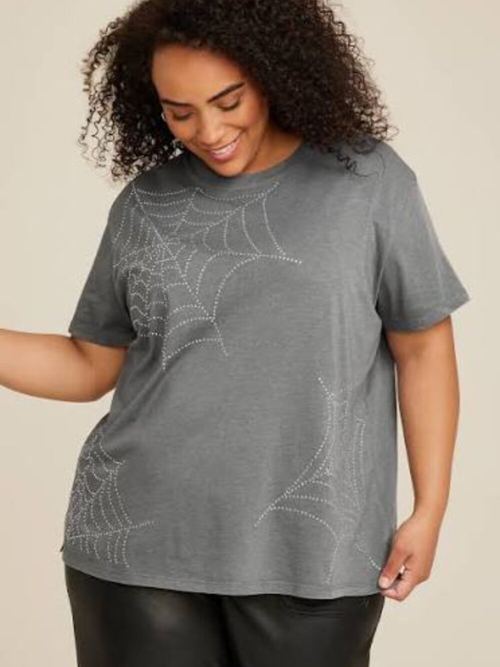 Maurices Gray Edgey Rhinestone Embellished Spider Web Tee in Size 1X
